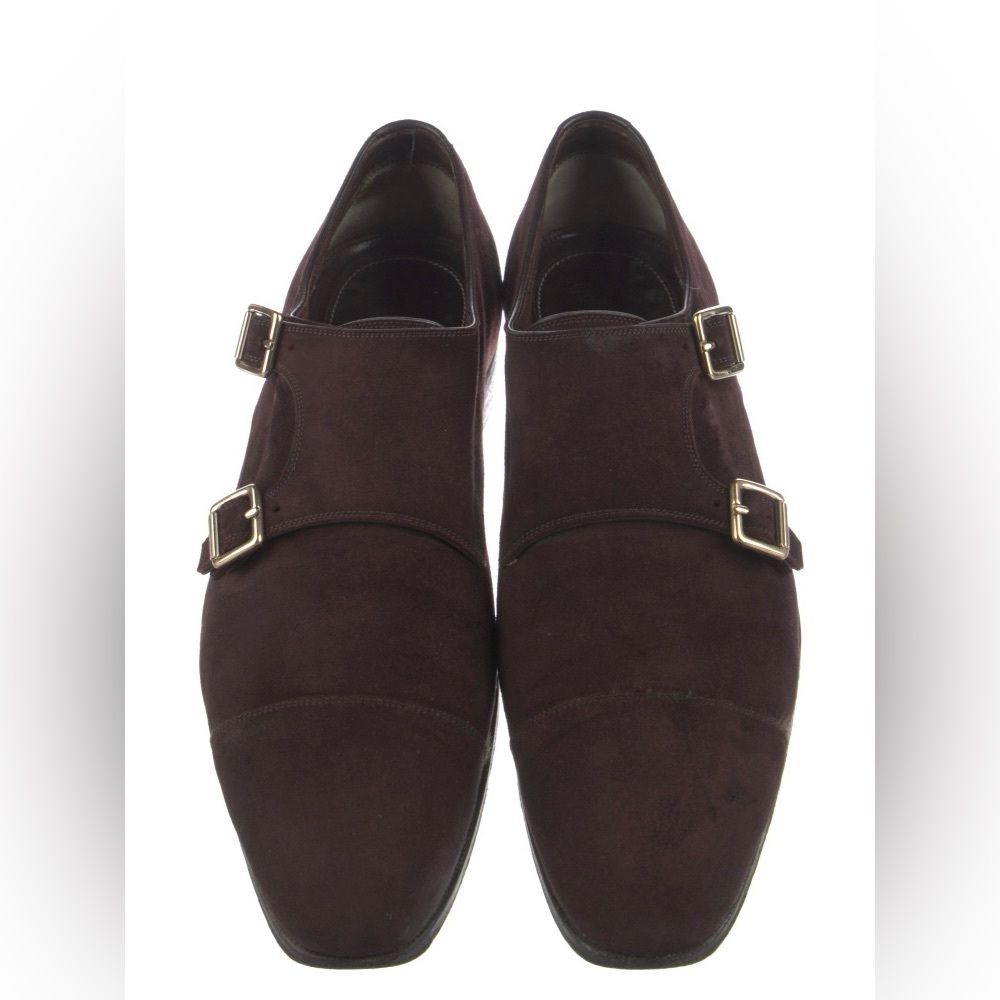 Rare Tom Ford bespoke hand made burgundy suede double monk straps